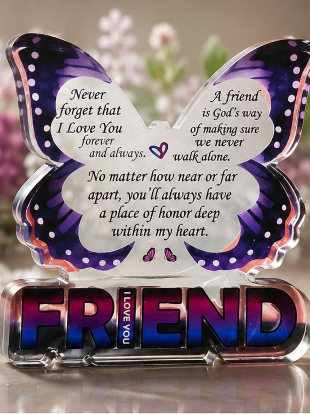 Butterfly 'Friend' Acrylic Keepsake - Purple Gradient
